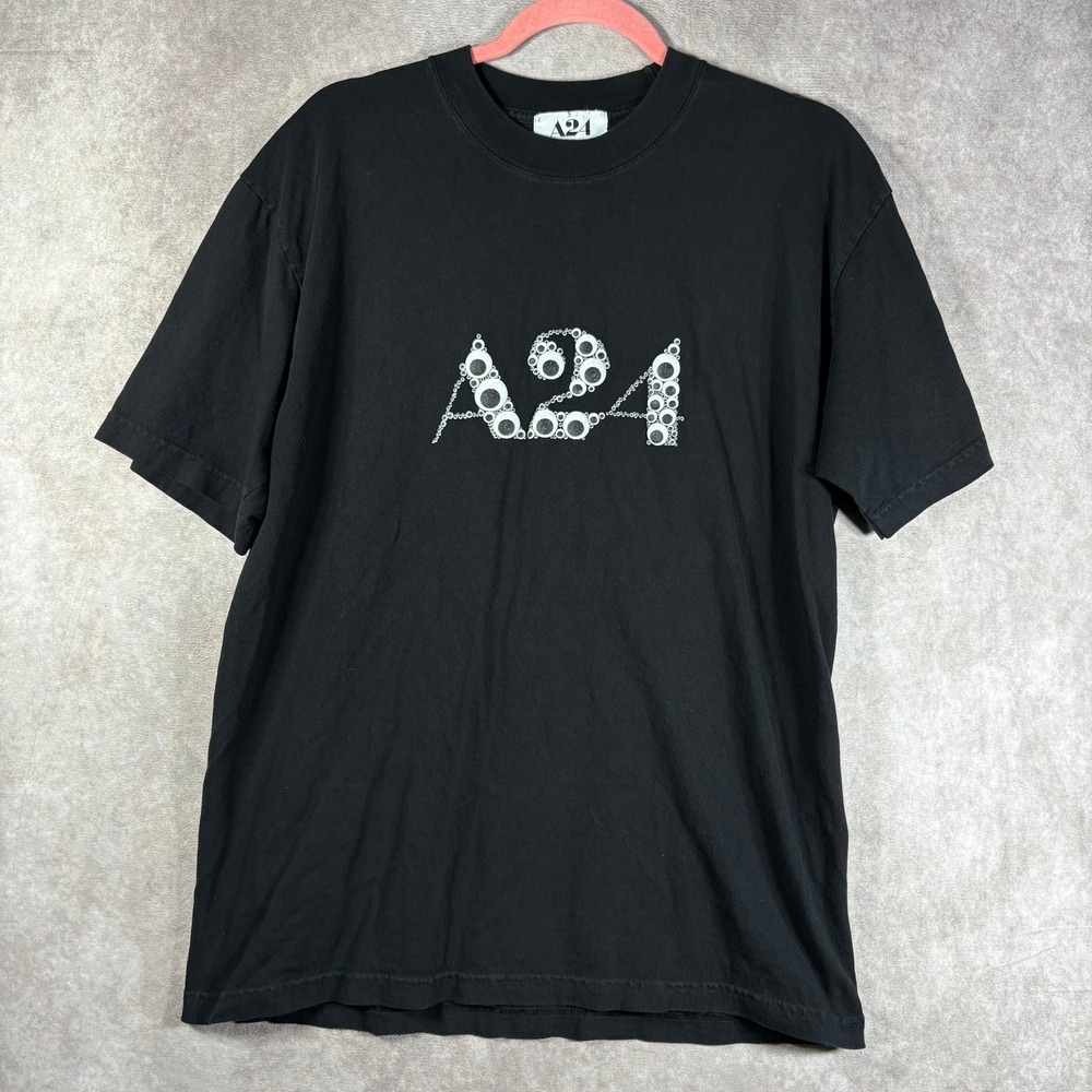 A24 Black Graphic Logo Short Sleeve Crew Neck Cotton Jersey Men's T-Shirt Medium